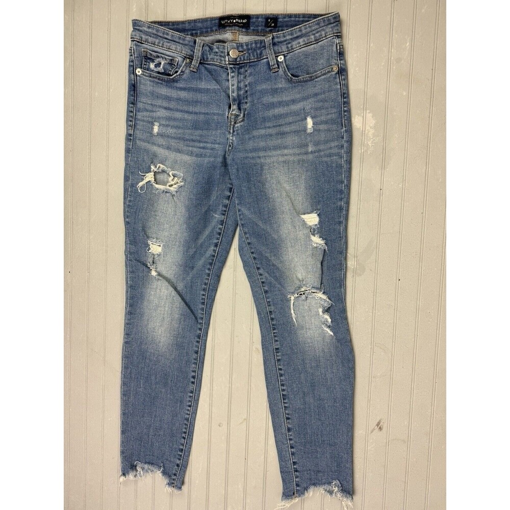 Lucky Brand Size 8 29 Womens Jeans Ava Skinny Raw Hem Distress Mid Rise Stretch